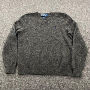 Polo Ralph Lauren‎ Sweater Mens Large Gray Long Sleeve Lambswool Pullover V Neck